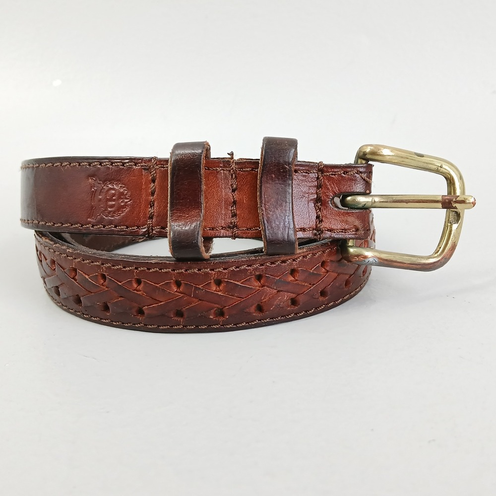 Vintage Christian Dior Belt Mens Brown Braided Full Grain Leather Made in Spain
